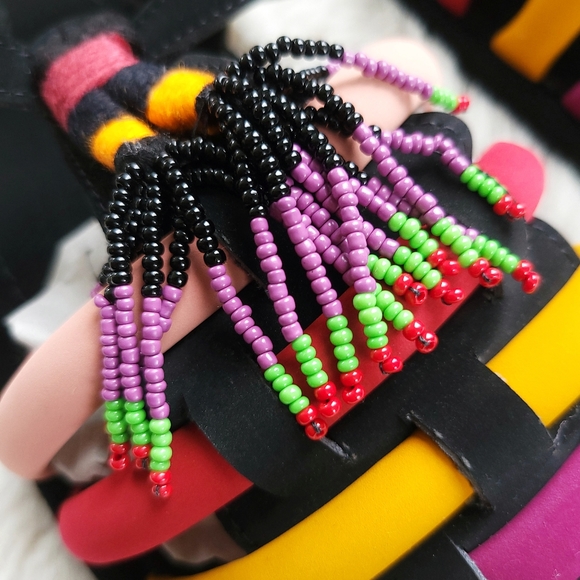 Farm Rio x Anthropologie Beaded Fringe Rainbow Tube Strappy Sandal - Picture 10 of 12